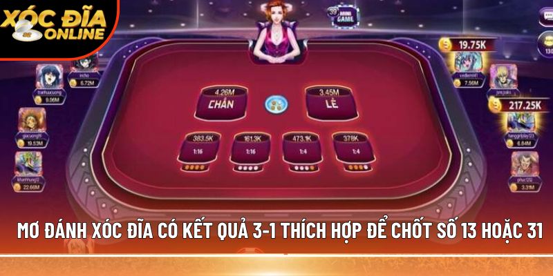 Mơ đánh xóc đĩa có kết quả 3-1 thích hợp để chốt số 13 hoặc 31
